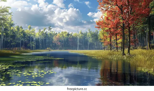Autumn Lake with Vibrant Foliage and Serene Reflections