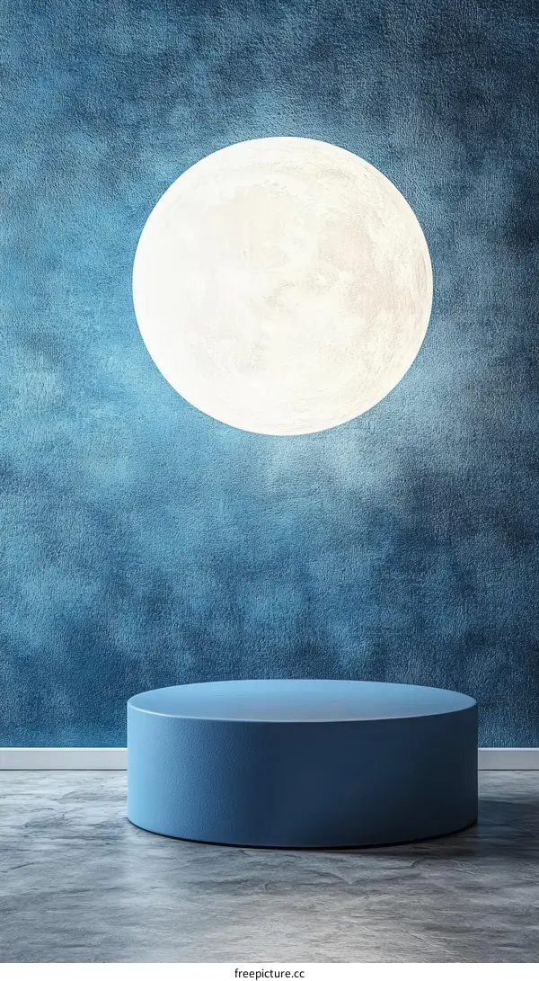 Abstract Blue Podium with a Large Moon