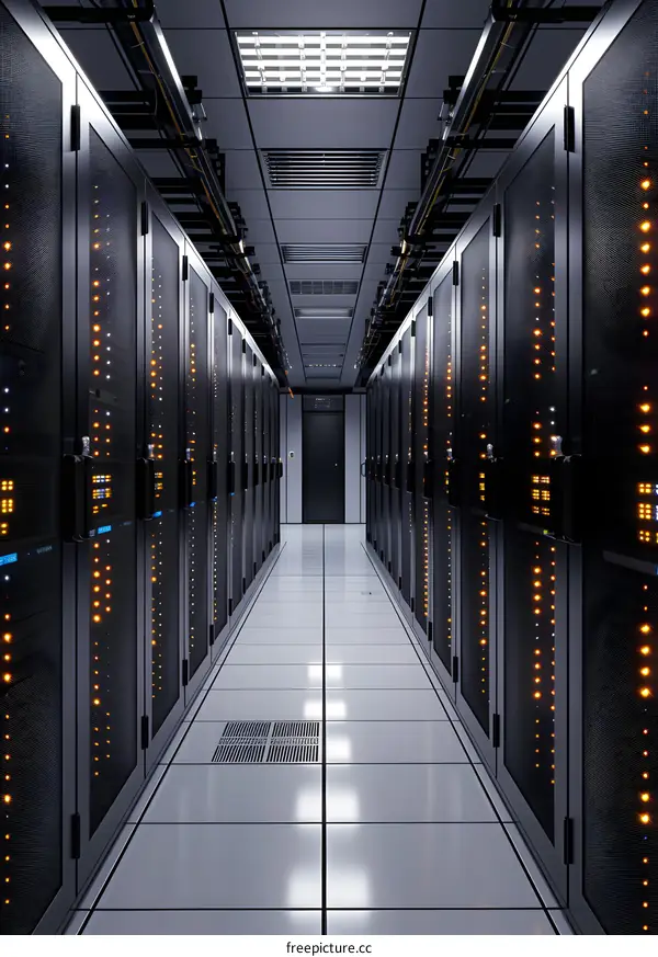 Server room with rows of server racks