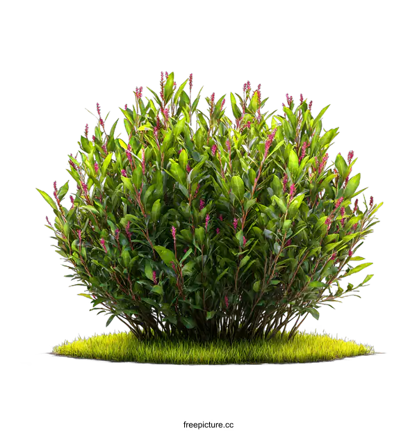 [Transparent Background PNG]Green Bush With Small Pink Flowers