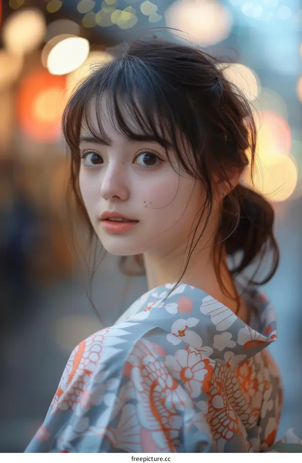 Beautiful Asian Woman in Traditional Japanese Kimono