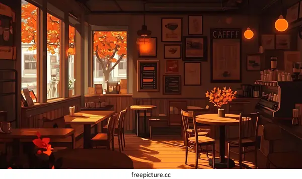 Autumnal Cafe Interior Illustration
