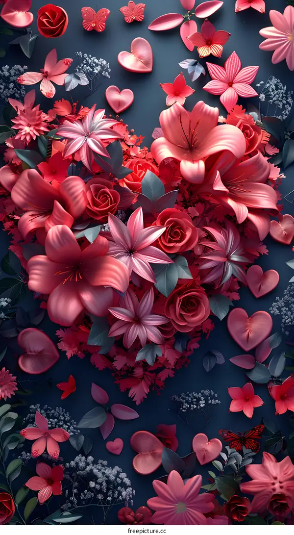 Pink flowers in the shape of a heart