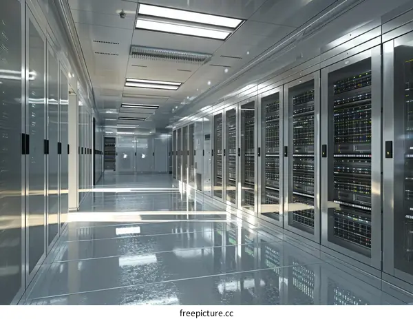 Server room with rows of server racks