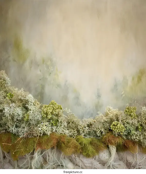 Green Moss And Foggy Forest Background