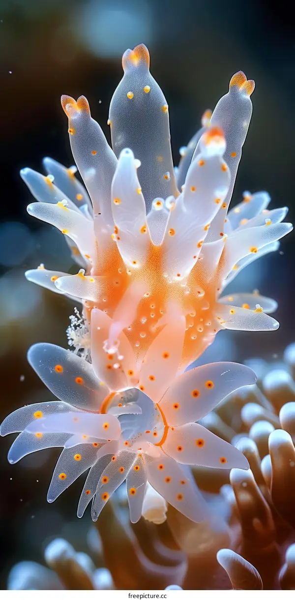 Underwater photography of a white and orange nudibranch
