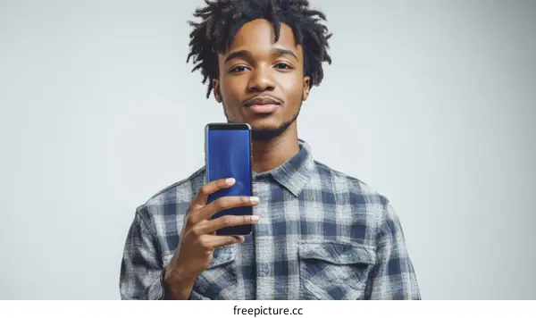 Young Man Holding a Modern Smartphone