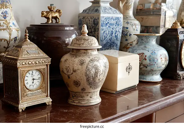 Vintage Decorative Items on a Polished Surface