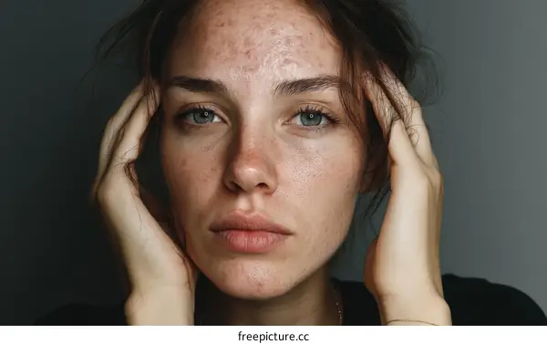 Close Up Portrait of a Woman with Acne Scars