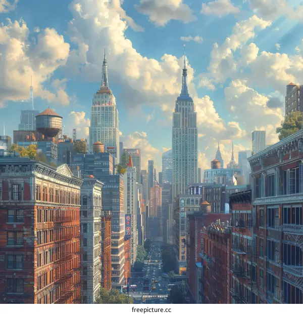New York City Skyline Illustration with Modern Architecture