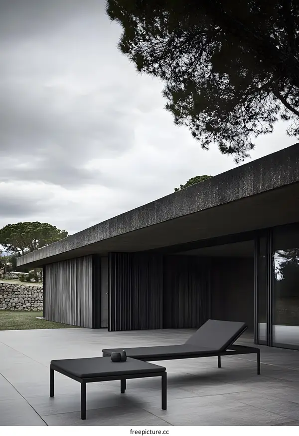 Modern Minimalist Patio Design with Lounge Chair and Coffee Table