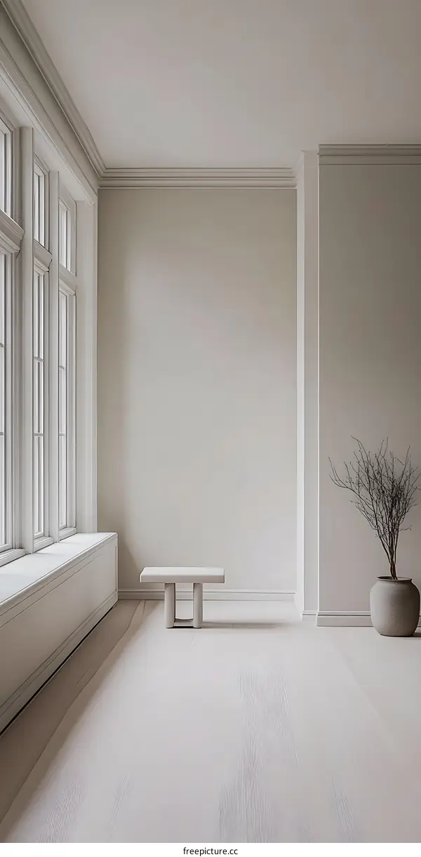 Minimalist Interior Design With White Walls and Wooden Floor