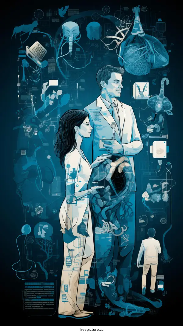 Illustration of a doctor and a patient in front of a medical diagram