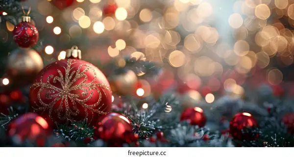 Christmas Decor Ornaments Tree Branches Festive Background