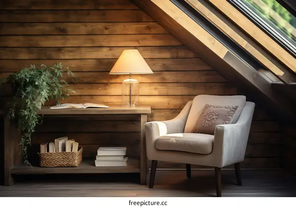 A cozy reading nook in a cabin