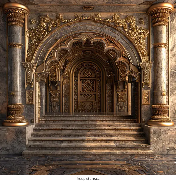 Ornate Golden Doorway with Marble Pillars