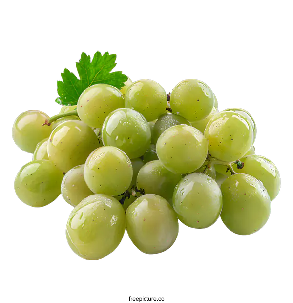 [Transparent Background PNG]Close-up of a bunch of green grapes with water drops on white background