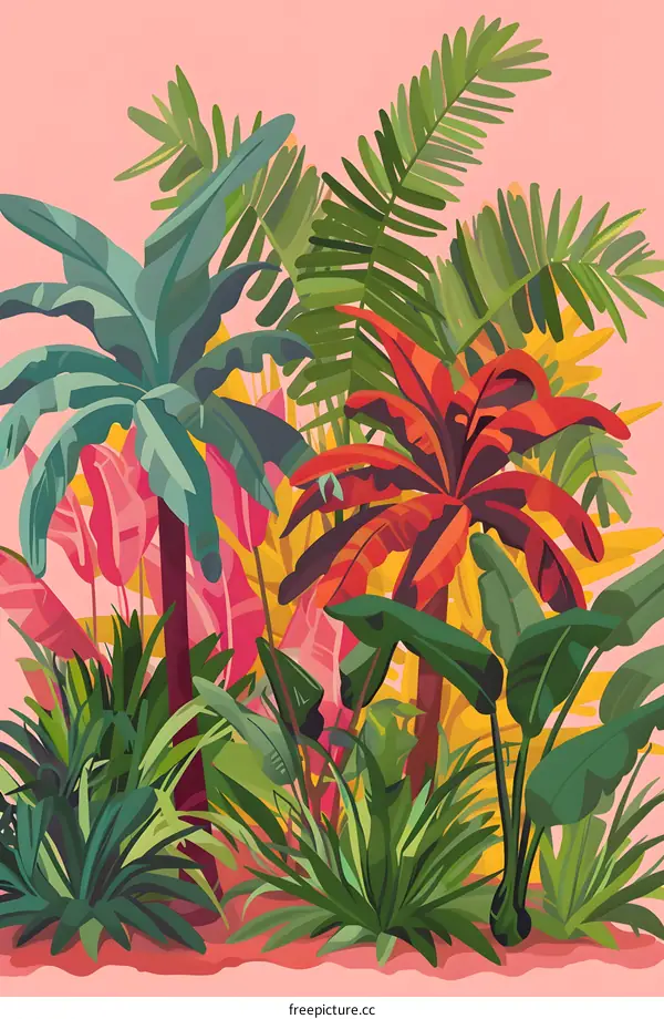 Tropical Rainforest Illustration with Vibrant Colors