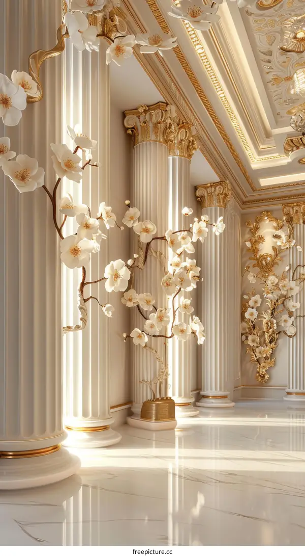 Luxury Palace Hallway with Ornamental Flowers