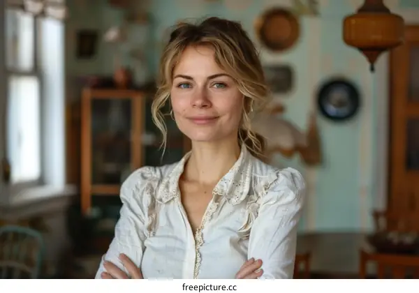 Woman in Vintage Style Interior
