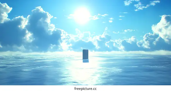 Single Standing Column in a Blue Sky and Sea