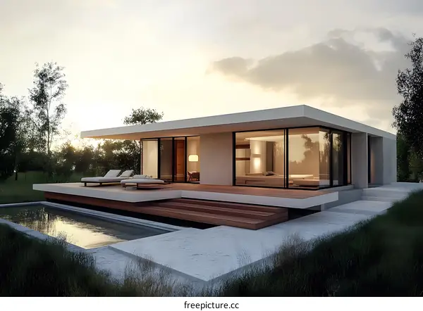 Modern House with Swimming Pool and Deck