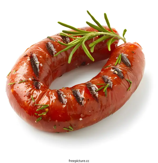 Grilled sausage on white background