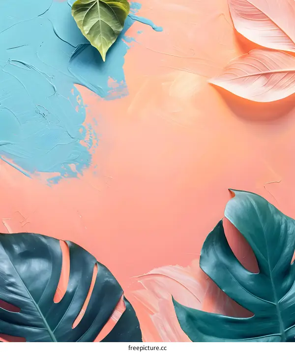 Tropical Leaves on Abstract Pastel Background