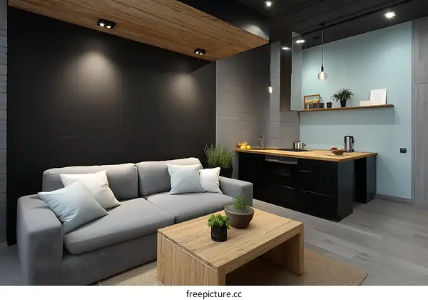 Modern Open-Plan Living Area with Kitchen