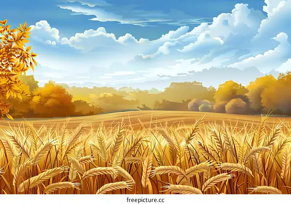 Golden Wheat Field Under a Sunny Sky