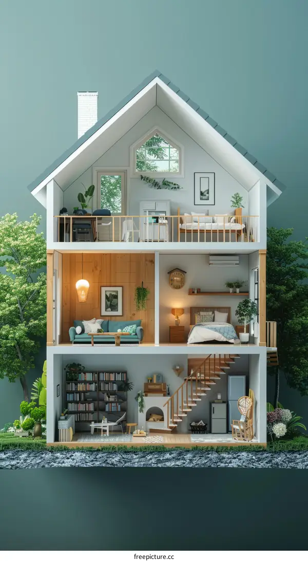 3D rendering of a beautiful house with a garden