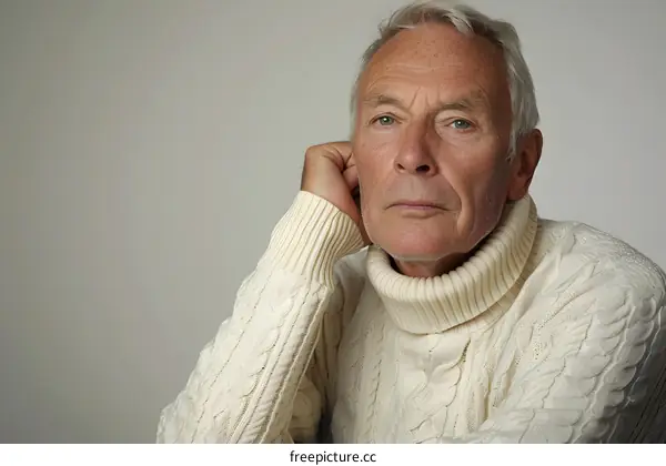 Senior Man with Grey Hair in a White Sweater