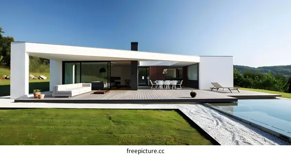 Modern White House with Infinity Pool and Deck