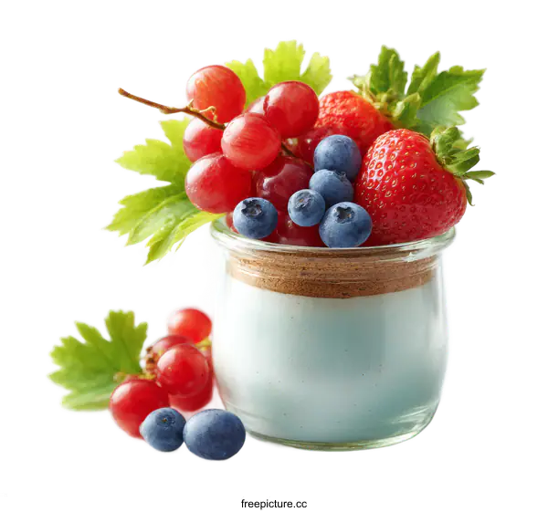 [Transparent Background PNG]Colorful Fruit Parfait in Glass Jar