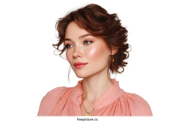 [Transparent Background PNG]Beautiful Woman with Elegant Hairstyle and Makeup
