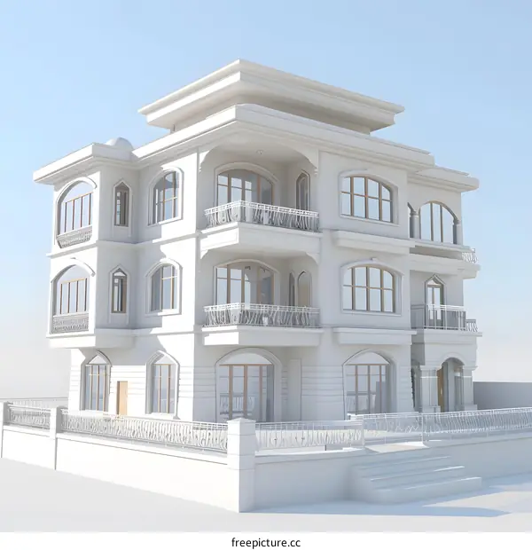 White Modern Style 3D Model of a House Exterior Design