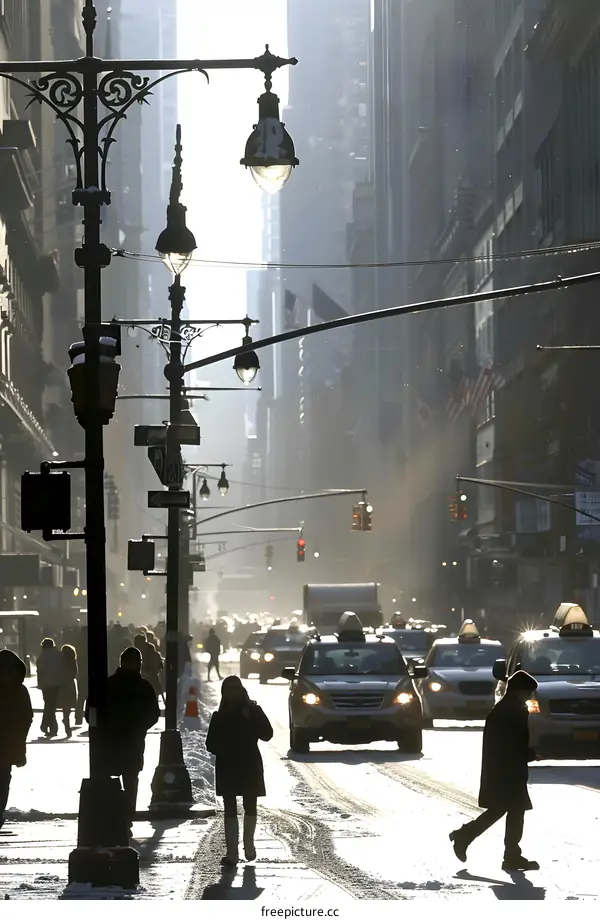 Snowy Street Scene in New York City