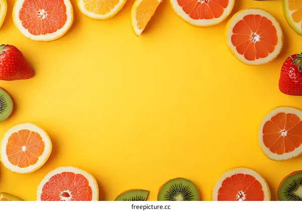 Fresh Fruit Slices on Yellow Background