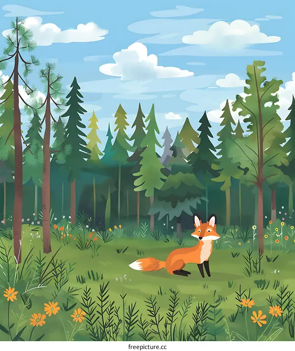 Cute Red Fox in a Lush Green Forest