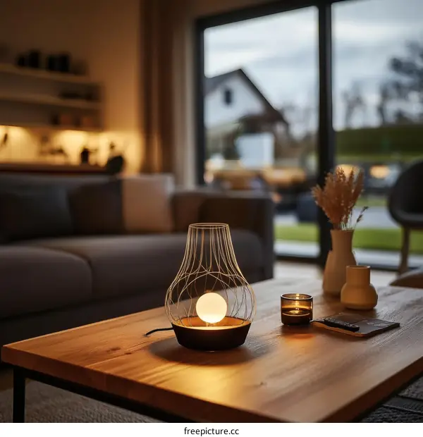 Modern Glass Table Lamp in a Living Room