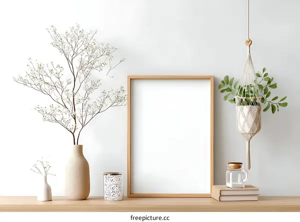 Minimalist Home Decor Mockup with Plants and Frame