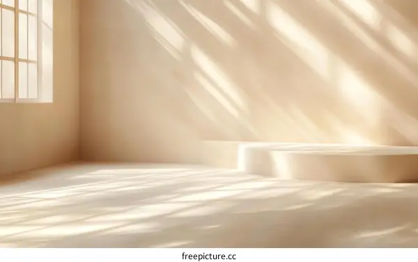 Empty Beige Room with Sunlight and Display Platform