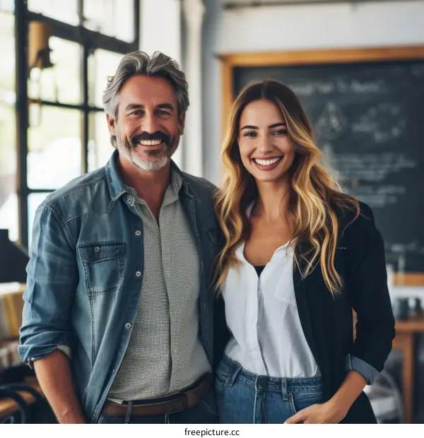 Portrait of a smiling man and woman standing close to one another