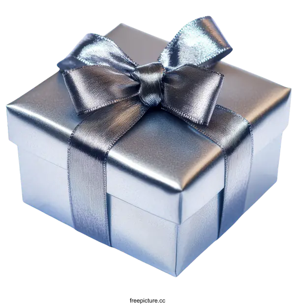 [Transparent Background PNG]Elegant Silver Gift Box with a Bow