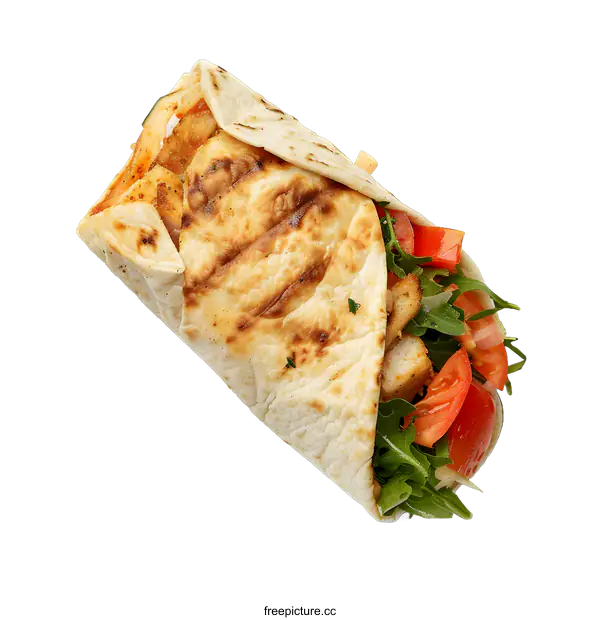 [Transparent Background PNG]Grilled Chicken Wrap With Vegetables And Arugula