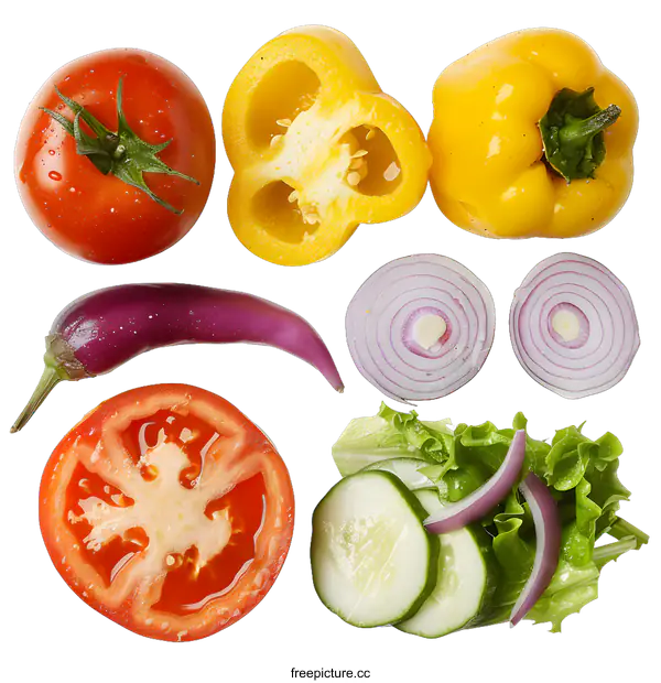 [Transparent Background PNG]Fresh Vegetables and Herbs for Salad