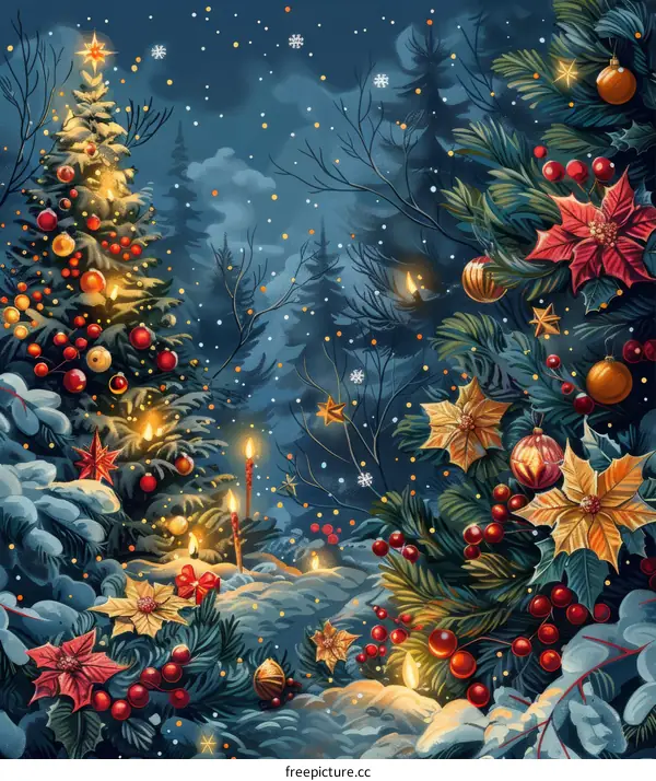 Winter Wonderland: Enchanted Snow-Covered Forest by Night