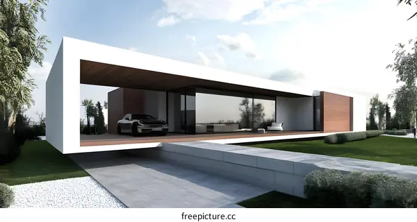 Modern House with a Garage and a Large Window