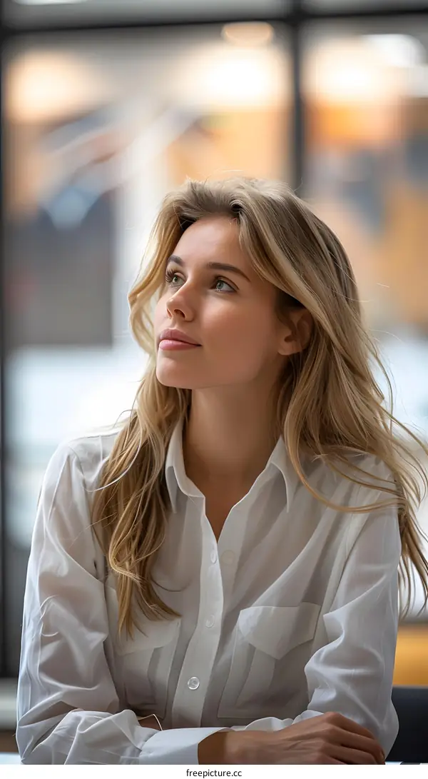 Thoughtful Young Woman Looking Up