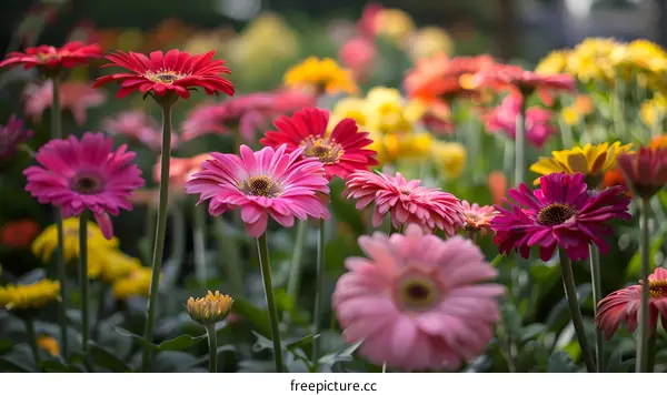 Colorful Gerber Daisy Flowers Blooming in Garden